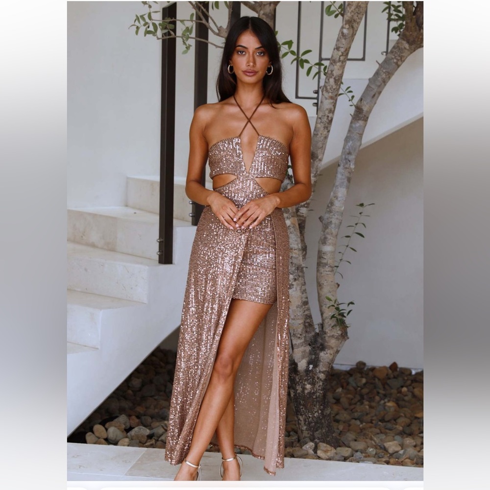 Hello Molly - Luna Eyes Maxi Dress Bronze Sequin - L (RUNS SMALL fits size M)